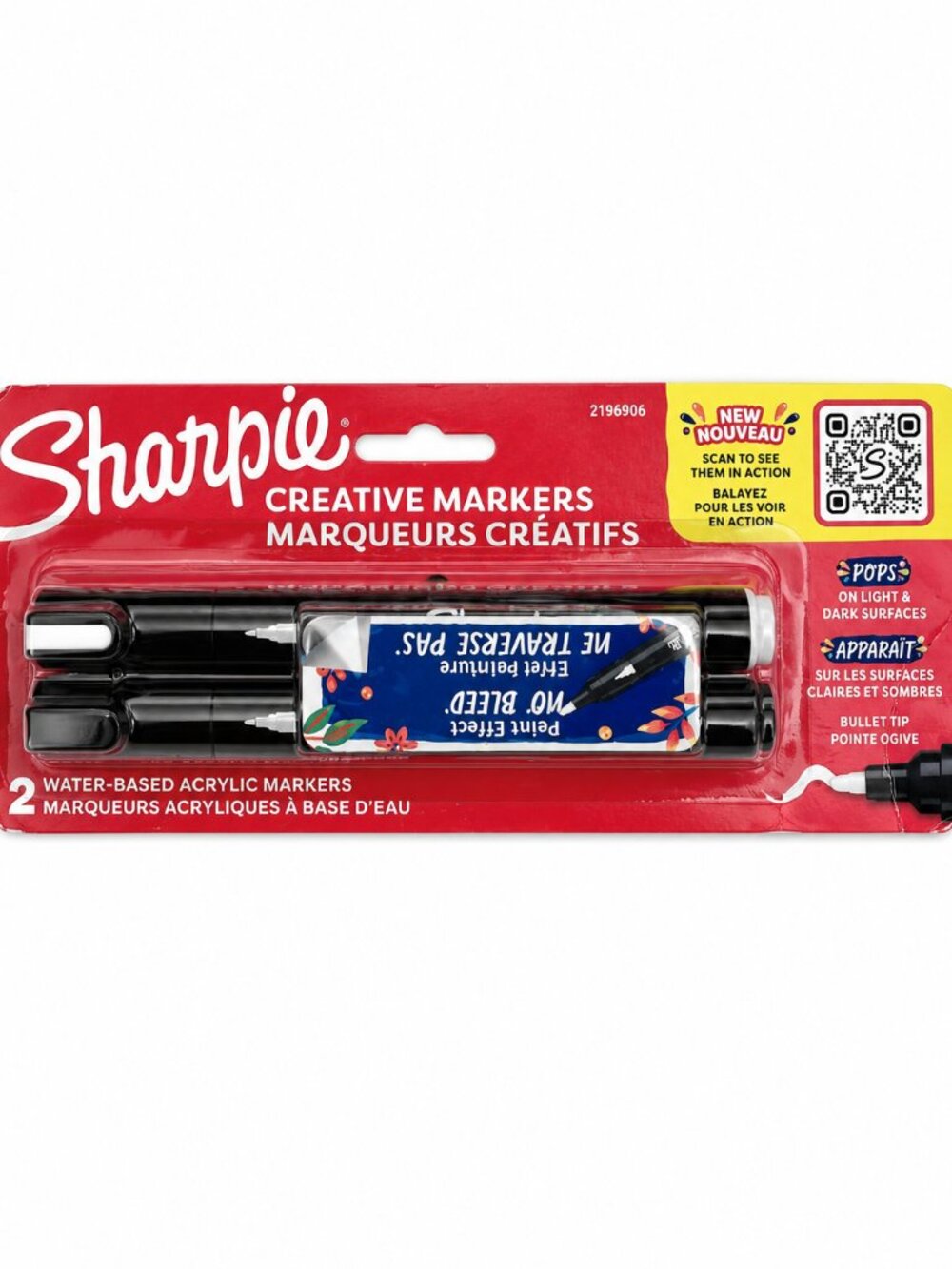 Sharpie Creative Markers 2 Pack Water-Based Acrylic Bullet Tip Black White